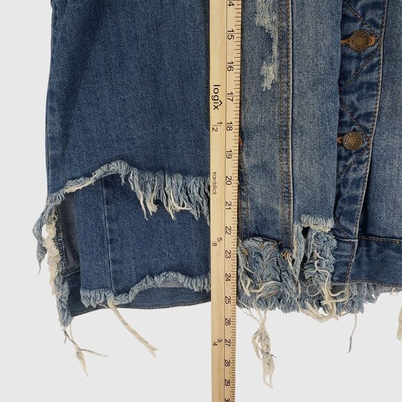 ZARA Distressed Denim Jacket With Frayed Hem & Rips Womens XS - Picture 8 of 14